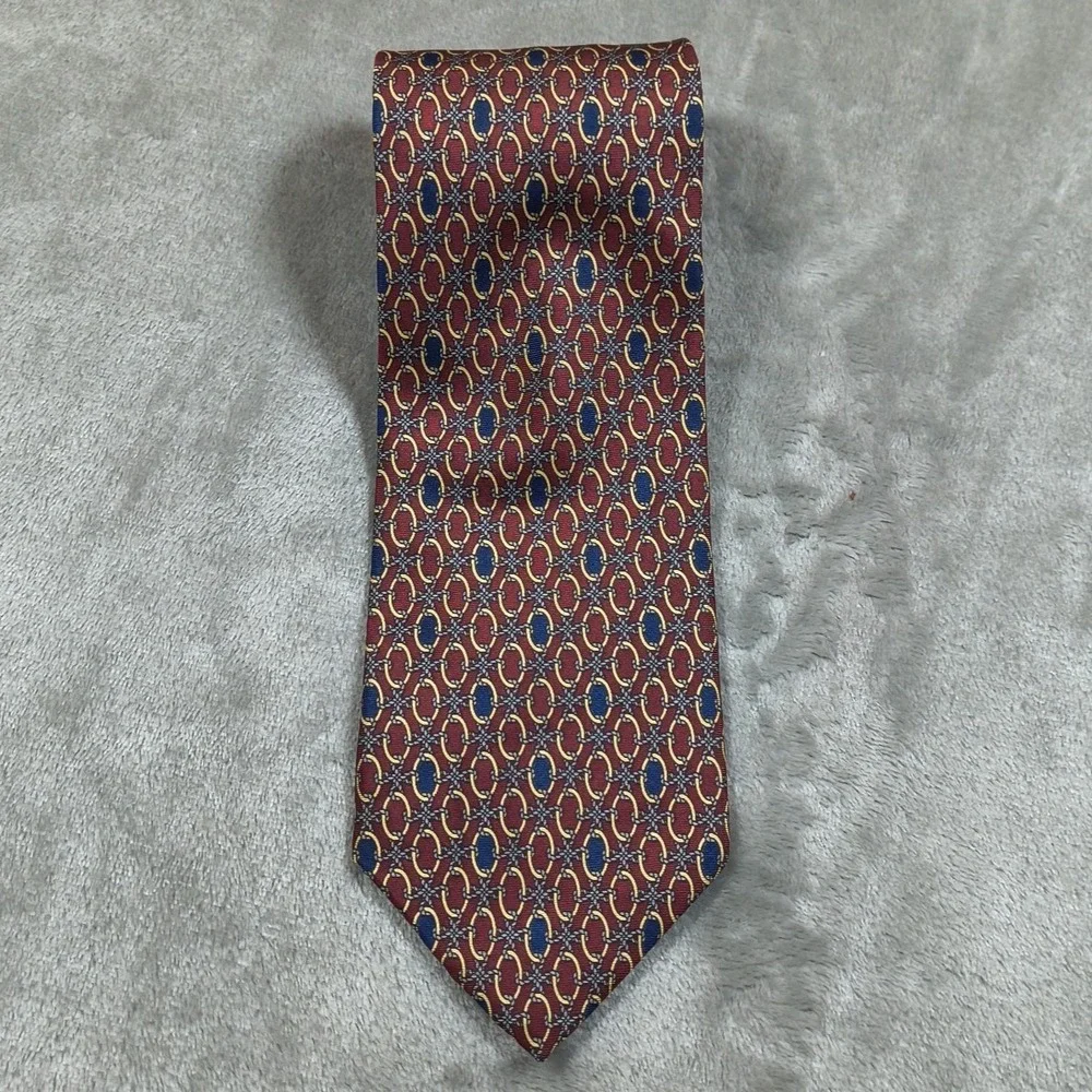 Vintage Christian Dior Monsieur Tie Men 56x3.75 Red Geometric Medallion Silk